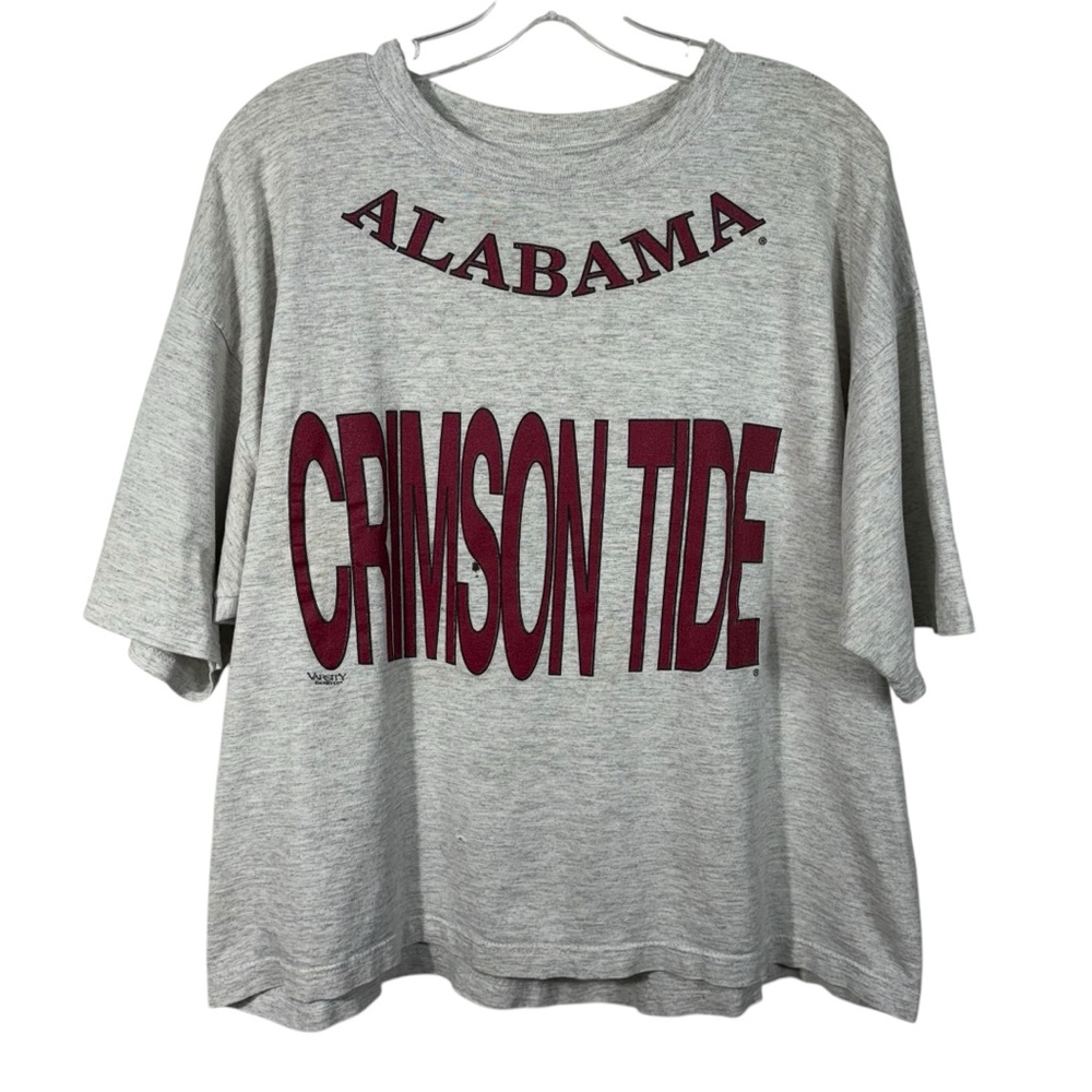 Vintage 90s Alamama Crimson Tide Roll Tide Gray Cropped T-Shirt Large L Football